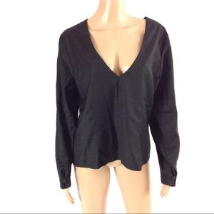 Women Vneck Career Shirt Work Top Black Size L